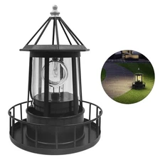 LED Solar Powered Lighthouse, 360 Degree Rotating Solar Lighthouse Outdoor, I...