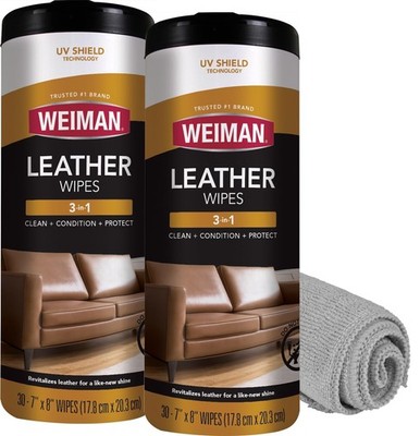 Weiman Leather Cleaner Wipes - Clean Condition UV Protection Help 2 Pack