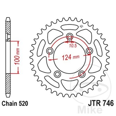 Zahnrad 46 Zähne Schritt 520 Diam.int. 100 - Felge Löcher 124 727.05.81