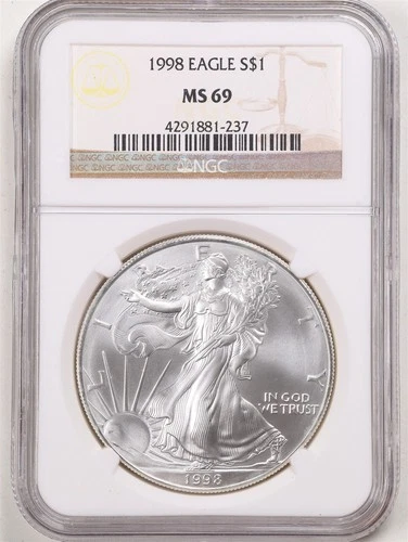 1998 1oz Silver American Eagle MS69 NGC 4291881-237