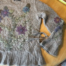 13 Conexión Peruana Crochet Alpaca Floral Manga Abullonada Seater Impecable M