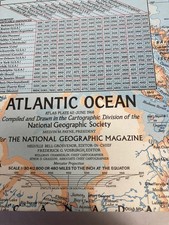 1968   VINTAGE   Map OF ATLANTIC OCEAN REVERS...