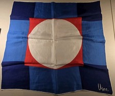 Vera Neumann Signed Scarf Silk Mix Red Blue Art Geometric Design 23x23