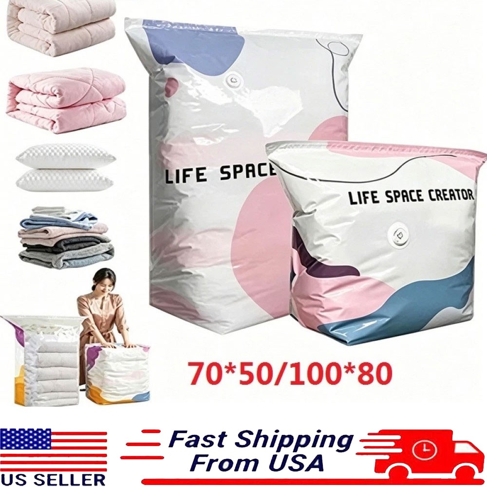 No-Pump Vacuum Storage Bags Large Cube Space Saver Compression Bags New Us