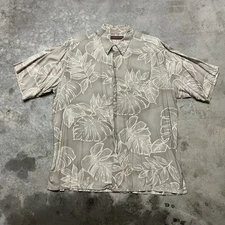 Vintage Tori Richard Floral Print Camp Shirt Mens XL Beige Hawaiian Button Up