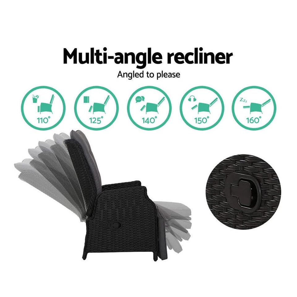 Gardeon Recliner Chairs Sun lounge Wicker Lounger Outdoor Furniture Patio Adjust - image 4 of 4