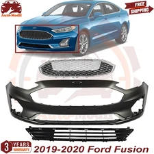 Front Bumper Cover Primed & Grille Assembly Chrome Kit For 2019-2020 Ford Fusion