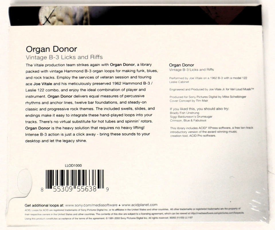 Sony Sound Series Joe Vitale's Organ Donor Loops For Acid Library/Sampling CD - Image 2 of 2