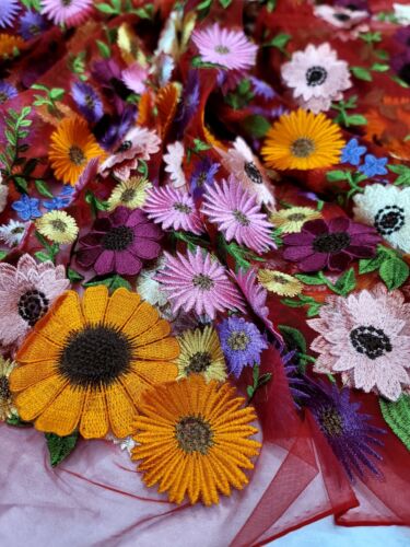 Red Lace 3d Floral Flowers Fabric By The Yard Embroidery Lace Fashion For Dress - Picture 8 of 12