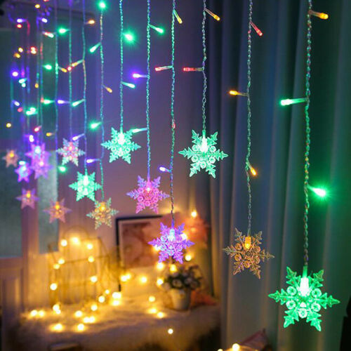 Christmas 96 LED Curtain Window Snowflake String Fairy Lights Waterproof Decor - Picture 7 of 12