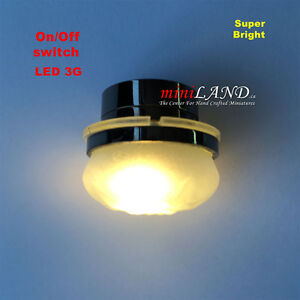 Frosted Ceiling bright battery LED LAMP Dollhouse miniature light 1:12 On//Off BK