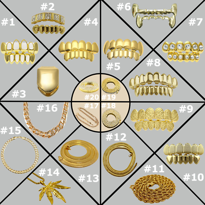 New Custom 14k Gold Plated Hip Hop Teeth Grillz Caps Top & Bottom Grill Fang Set Zhangbei I314748647