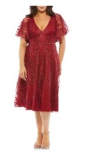 Mac Duggal Plus Burgundy Embroidered Tulle Lace Flare Fit Dress 24W 498
