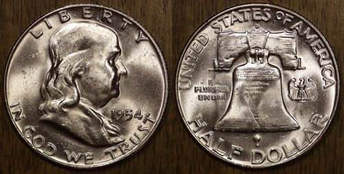 Medio dólar Franklin 1954-D 50c gema ¡bu! 90% plata - Imagen 1 de 3