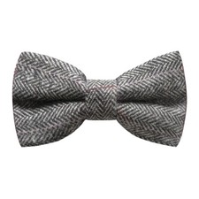 Luxury Herringbone Pewter Grey Bow Tie, Tweed