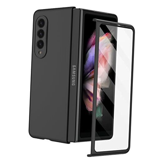 for Galaxy Z Fold 3 Full Body Case, Built-in Screen Protector, Hard PC Black