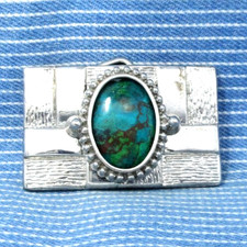 Western Dress Belt Buckle Blue Green Cabochon Shattuckite Vtg 80s 90s  .CPA472