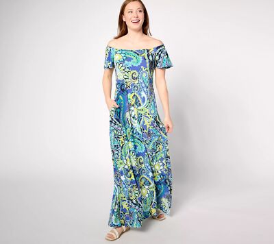 Attitudes by Renee Petite Como Jersey Flutter Dress Paisley Voyage L New