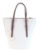Women's Handbags Designer Nicoli White Leather/brown Buckle Detail Large Bag