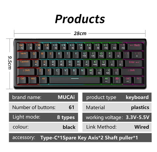 Mechanical Gaming Keyboard 60% Wired 61 Keys Red Switch and RGB Key Backlighting - Picture 13 of 16