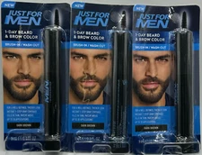 3PK Just For Men 1-Day Beard & Brow Color  ~ Dark Brown ~ 0.3 FL OZ EACH ~ NEW
