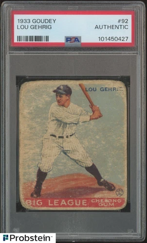 1933 Goudey #92 Lou Gehrig New York Yankees HOF PSA " GREAT INVESTMENT "