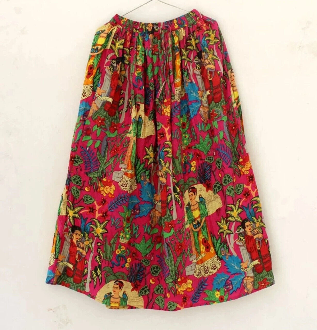 Indian Pink Frida Kahlo Cotton Skirt Handmade Long Skirt Woman Wear Clothing AU