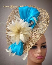 Tan Del Mar Hat Kentucky Derby Fascinator Sand Turquoise Royal Ascot Bridal Hat