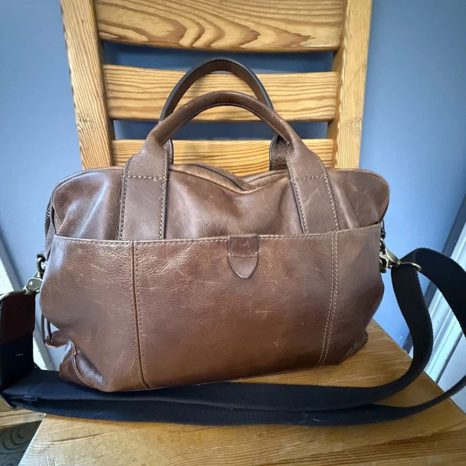 Fossil Tan Brown Leather Messenger Work Travel Bag - Image 4 of 4