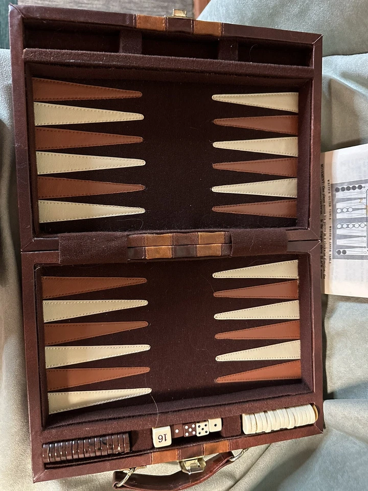 Vintage Cardinal Backgammon Game With Brown Travel Case Complete - Image 3 of 4