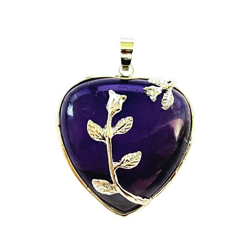 Collier Avec Pendentif Cœur En Améthyste 30mm - Métal Argenté, Neuf Avec étiquettes