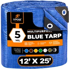 Better Blue Poly Tarp 12' x 25' (Pack 6)  - Multipurpose Protective Cover 5 Mil
