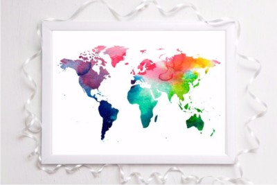 Weltkarte Druck Aquarell Druck A4 Bild ungerahmt Wandbild