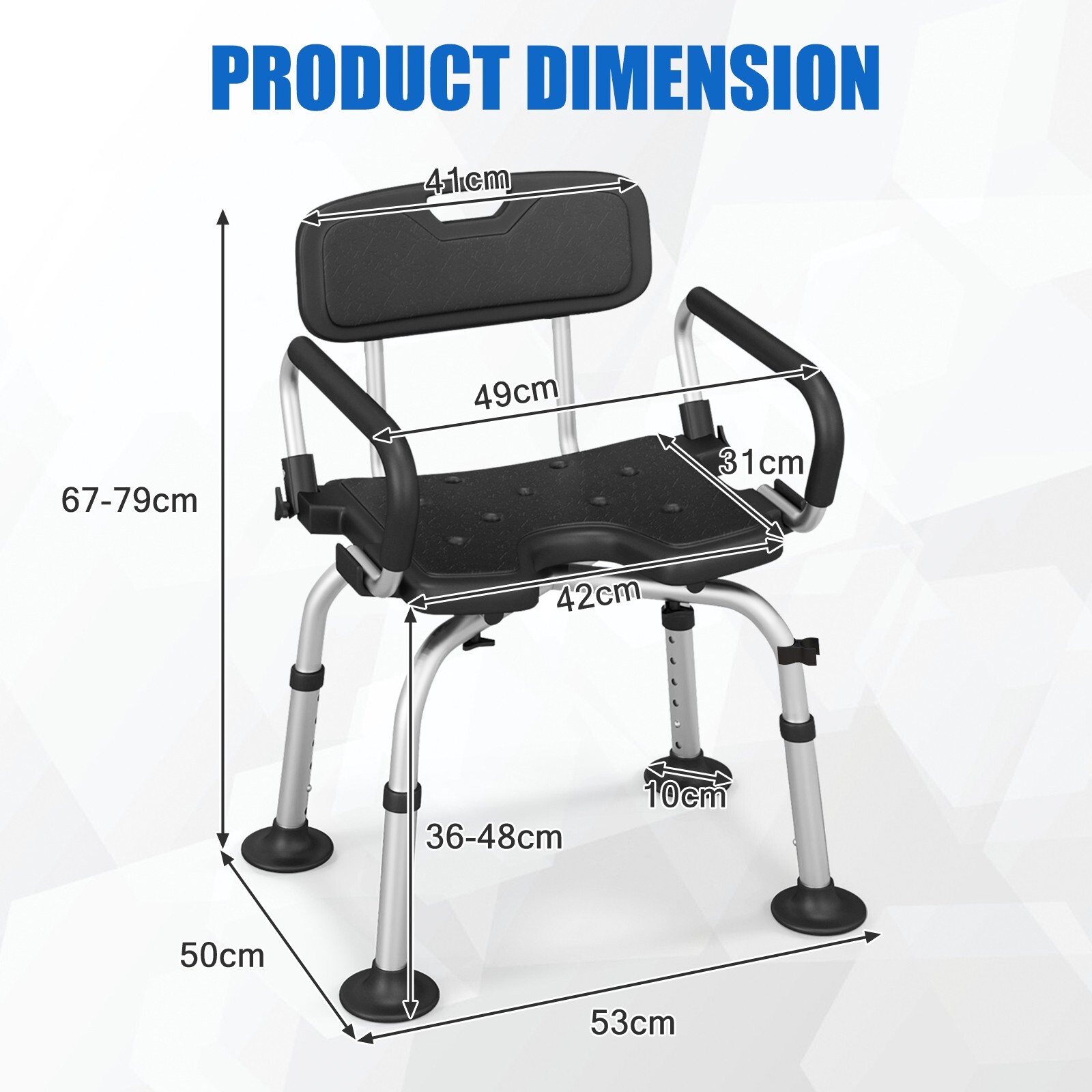 Height Adjustable Padded Tub Bath Seat Disability Shower Chair Stool W