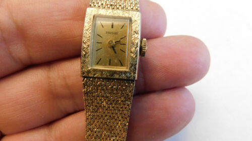 Vtg Tissot 10K yellow Gold RGP Fancy Retro Wrist Watch Runs tight Mesh band FAB! - Picture 2 of 14