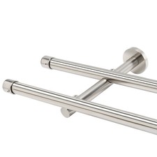 Gardinenstange 20 mm Durchmesser Zweiläufig Silber im Edelstahloptik Wandmontage