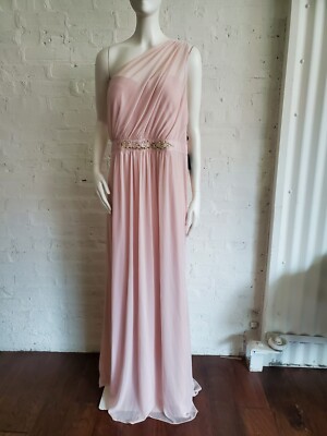 Adrianna Papell Blush One Shoulder Structured Tulle Gown Gold Beads Size 20 