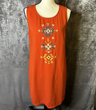 Ya Los Angeles Dress Large Orange Embroidered Tank Boho Beachy Zip Back