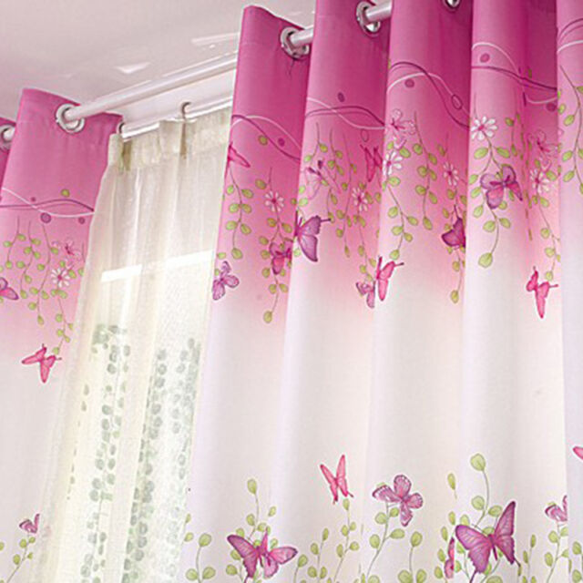 eyelet curtains flower butterfly pink kid baby bedroom curtain | ebay