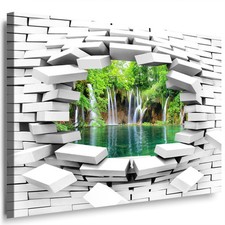 Bild Leinwand 3D illusion Mauer mit Loch Wasserfall Wandbild XXL Kunstdrucke 108