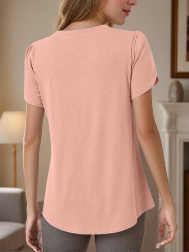 Women's Casual Petal Sleeve Tops Pleated Top Blouses - Picture 7 of 14