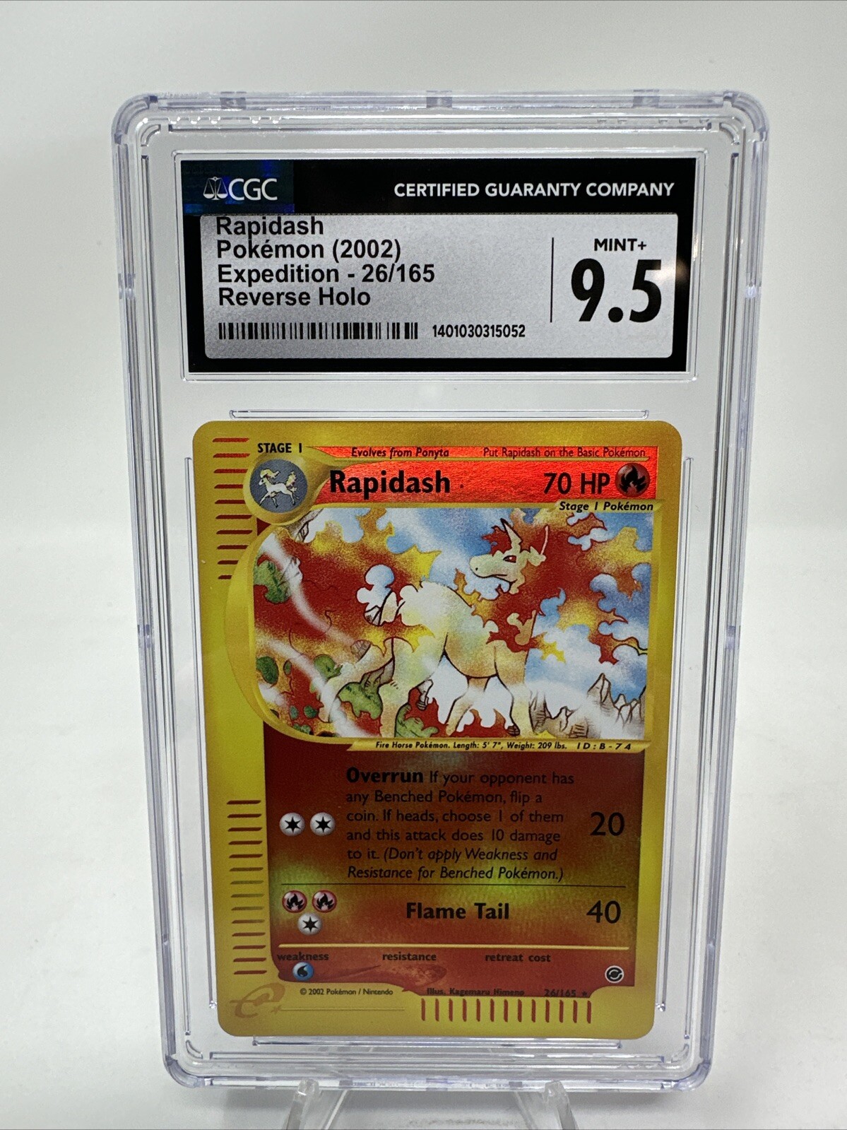 CGC 9.5 Mint+ Pokemon RAPIDASH Reverse Holo 2002 Expedition #26/165