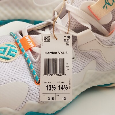 adidas Harden Vol. 6 The Bahamas White Aqua Men Basketball GW9031 Size 13.5 NWT adidas Harden Vol. 6 The Bahamas White Aqua Men Basketball  main image 4