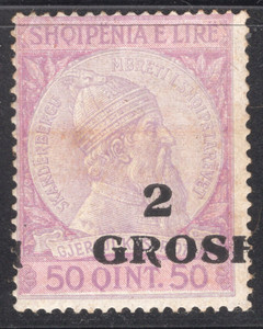 1914 ALBANIA SHQIPENIA S#51 ERROR SHFT OVPT MNH OG  SKANDERBEG/GEORGE CASTRIOTA