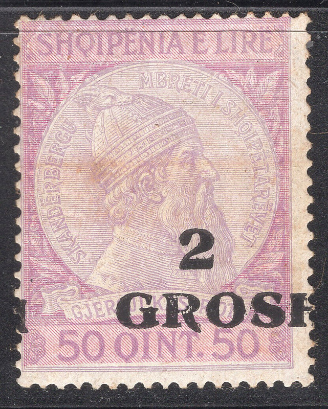 1914 ALBANIA SHQIPENIA S#51 ERROR SHFT OVPT MNH OG  SKANDERBEG/GEORGE CASTRIOTA