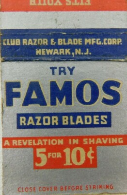 Try Famos Razor Blades A Revelation In Shaving 5 For 10c Vintage Matchbook Cover