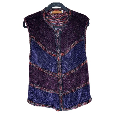 Vintage Zoology Purple Chenille Sweater Vest size Medium Hand Knit 