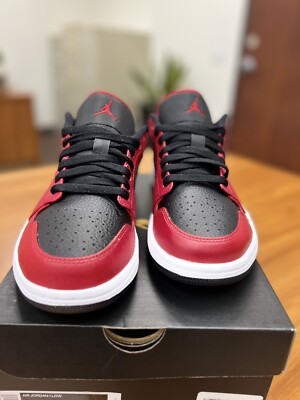 AIR JORDAN 1 | Low Reverse Bred Pebbled Swoosh Sneakers Red Blk Wht Mens Size 8 Jordan 1 Low Reverse Bred Pebbled Swoosh Men main image 2