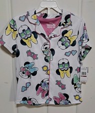 Disney Minnie Mouse Girls 2 Piece Loose Fit Button Down Soft Pajama Set sz 8