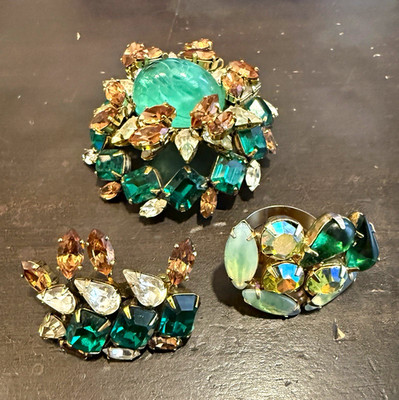 Vintage Signed SCHREINER New York Statement Brooch Pin, Single Earring & Ring